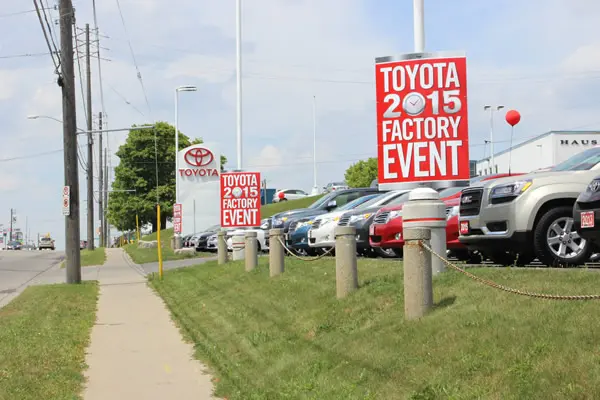 Signs at front of Toyota that advertise their event