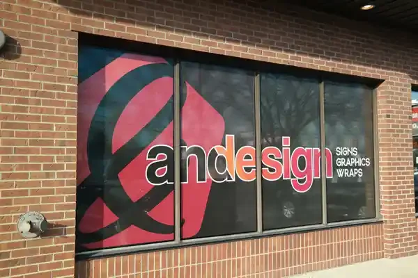 perforated vinyl with logo on storefront window